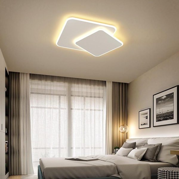 2-Light White Square LED Flush Mount Ceiling Light for Bedroom - Image 3