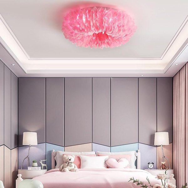 Round Feathers LED Nordic Ceiling Lights Flush Mount Lighting Chandelier - Image 4