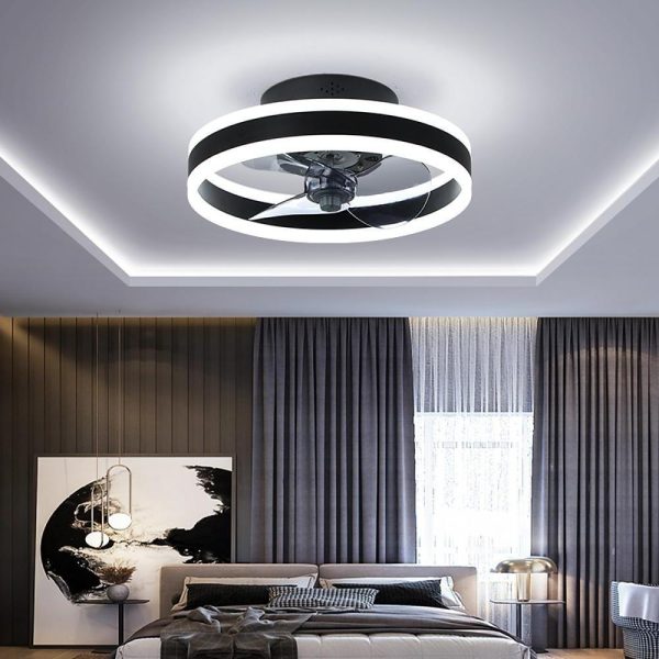 16'' Circular Dimmable Modern Ceiling Fan Light Flush Mount LED Chandelier with Fan - Image 2