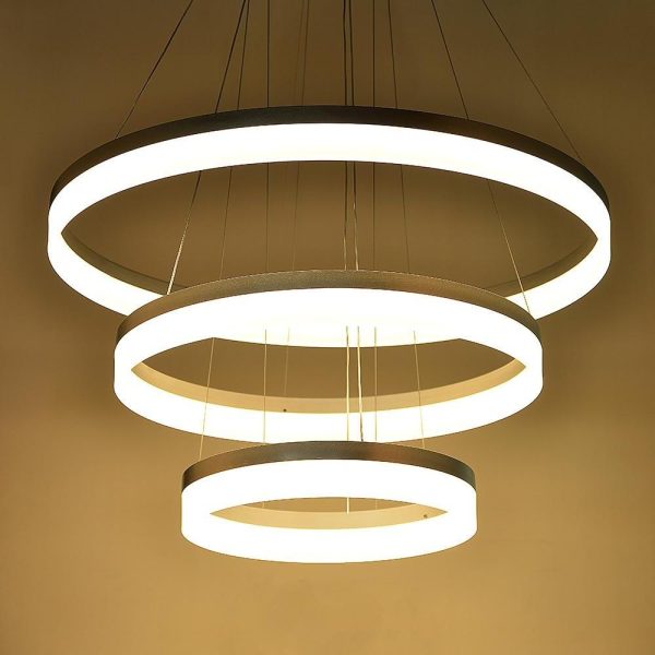 Adjustable Gradated 3 Rings Dimmable LED Modern Chandeliers Pendant Lighting - Image 7