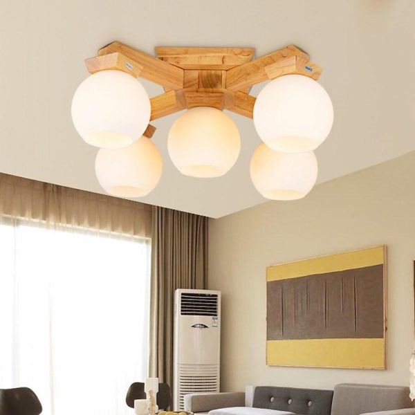 Nordic Style Modern Wood Chandelier LED Globe Chandelier - Image 4