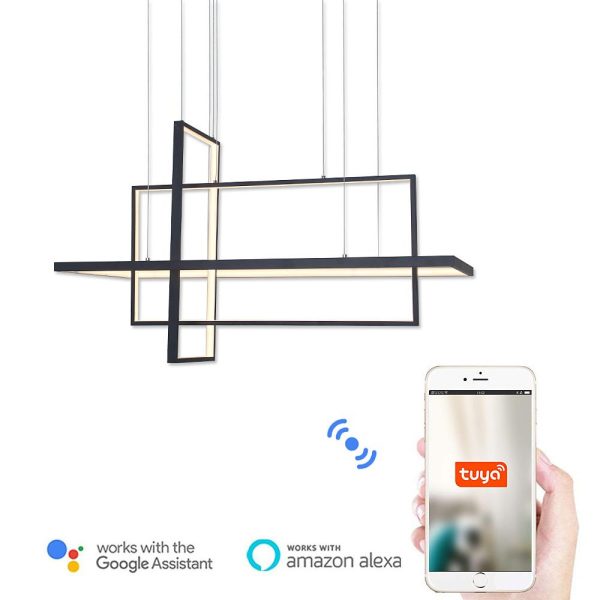 31.5'' Three-Part Futuristic Square Rectangular Hybrid Aluminum Chandelier with Capable Ambient Lights - Image 6