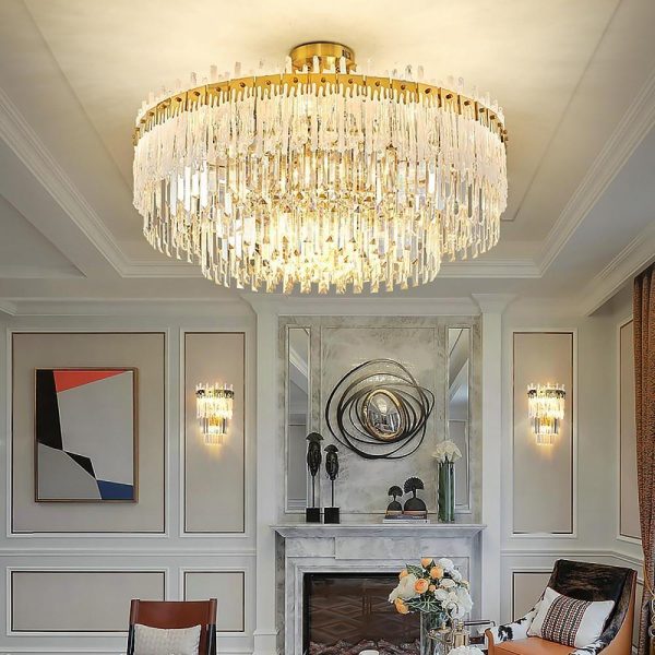 Nordic Style Round Gold Crystal Chandelier: 16'' cord, Gold, Neutral Light - Image 2
