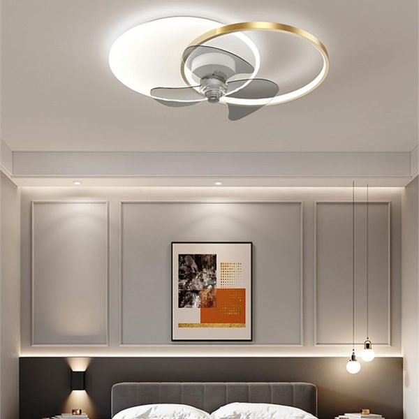 24'' LED Circle Flush Mount Ceiling Fan Bedroom Ceiling Fan Lights Dimmable with Remote Control - Image 2