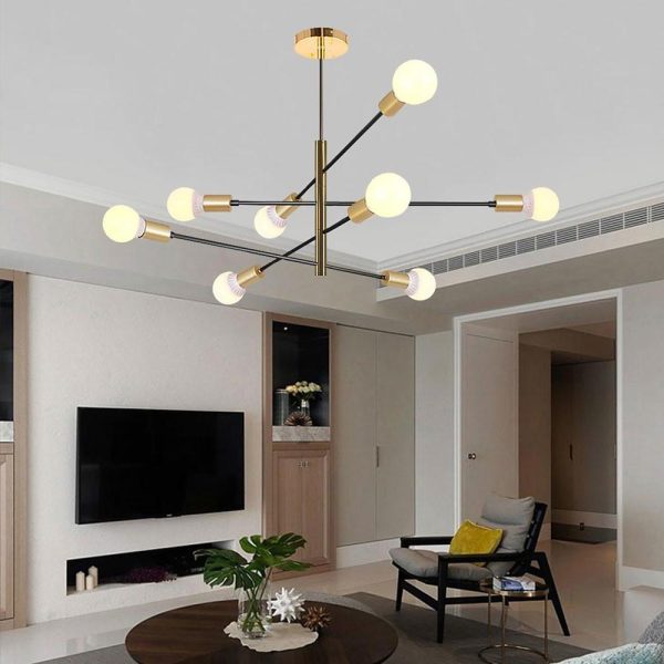 Modern Sputnik Chandelier Living Room Black Linear Chandelier 8 Bulbs - Image 2