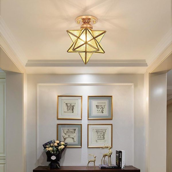 Geometric Multi Pointed Star Pendant Light Metal Glass Entryway Lighting - Image 5