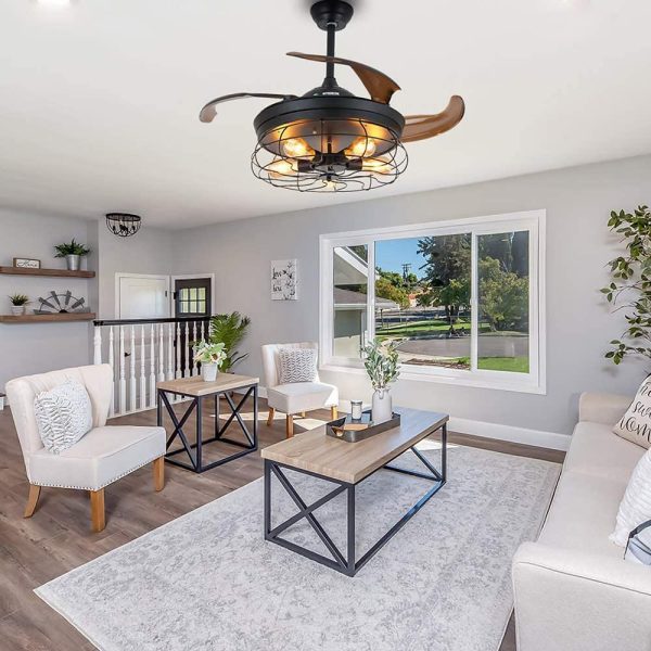 3 Bladed Farmhouse Retractable Ceiling Fan with Light - Image 2