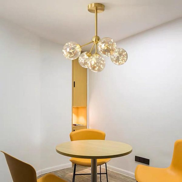 5 Globe Glass Brass Flush Mount Ceiling Light Ornate LED Ceiling Light - Image 8