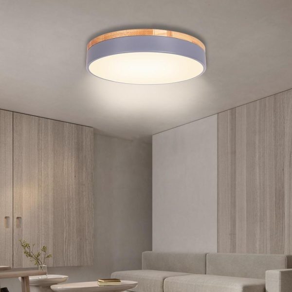 Circular Drum Flush Mount Light Metal Bamboo LED Bedroom Ceiling Lights for Baby Kids - Image 2