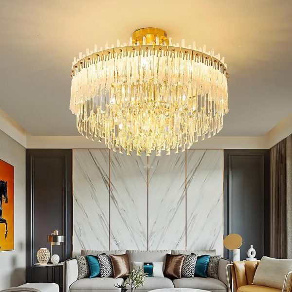 Nordic Style Round Gold Crystal Chandelier: 16'' cord, Gold, Neutral Light - Image 3