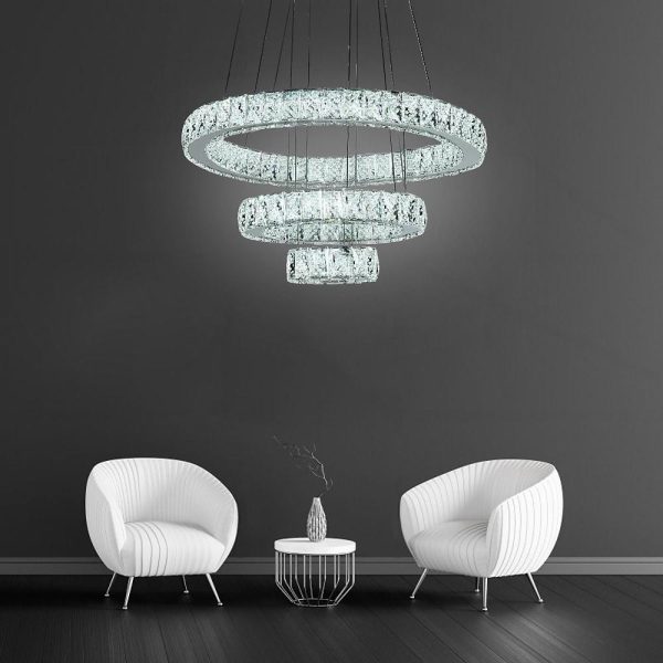 Modern 3 Tiers Circles Suspended Chandelier with Crystal Accents - Image 2