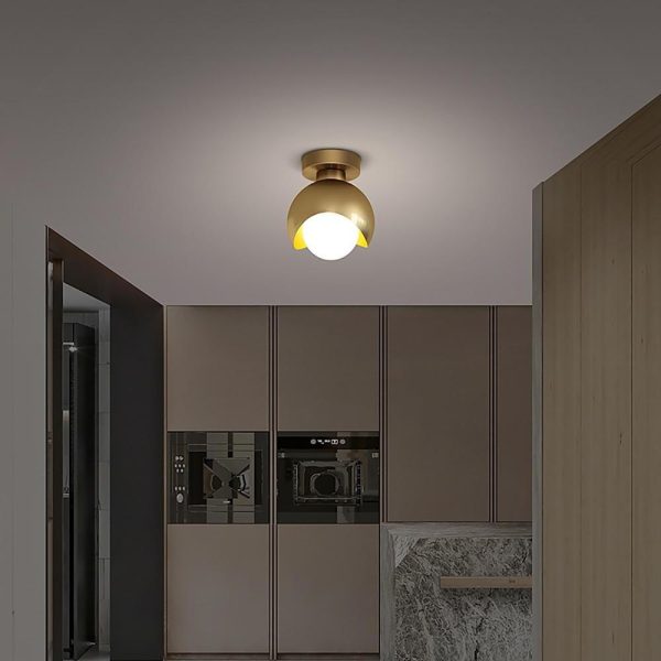 6'' LED 1-Light Globe Small Flush Mount Light Nordic Copper Ceiling Light - Image 2