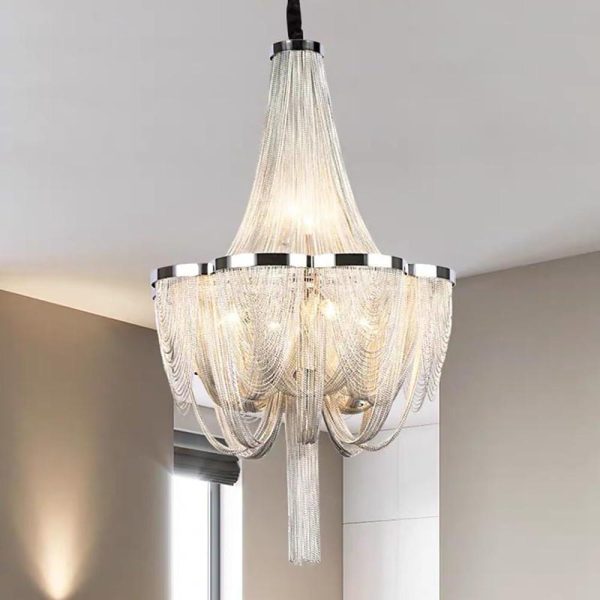 Silver Chandelier Metal Kitchen Dining Room Lighting Ceiling Light 6 Lights - Image 2
