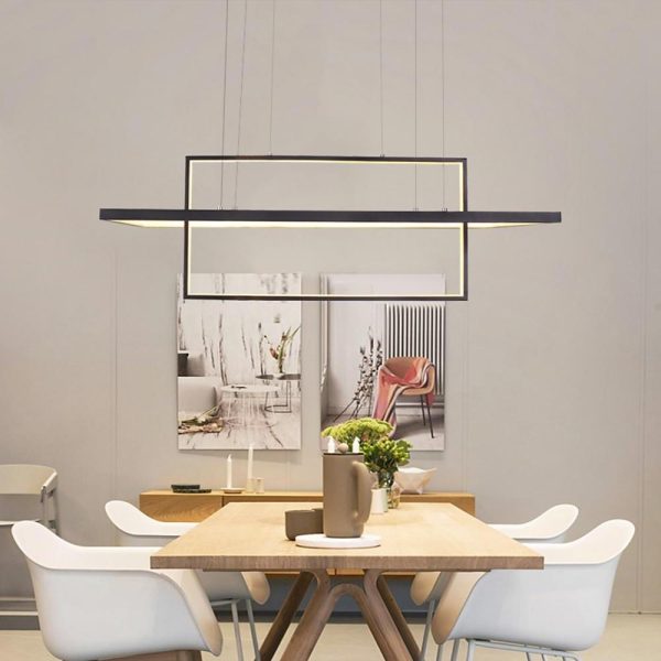 2 Rectangular LED Black Modern Pendant Lighting Hanging Ceiling Lights - Image 3