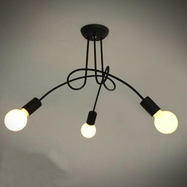 Simplistic Painted Metal Modern Chandelier Exposed Twisted Stem Lights - Image 3