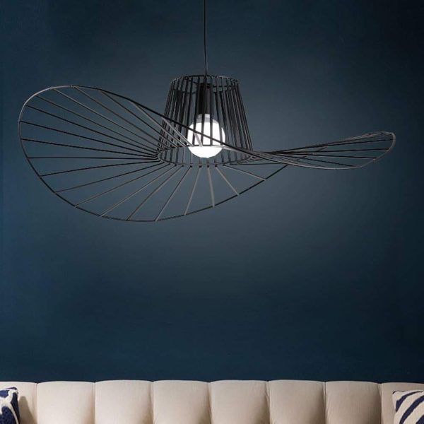 Hat Shaped Metal Linear LED Black Modern Pendant Light Hanging Lamp - Image 7