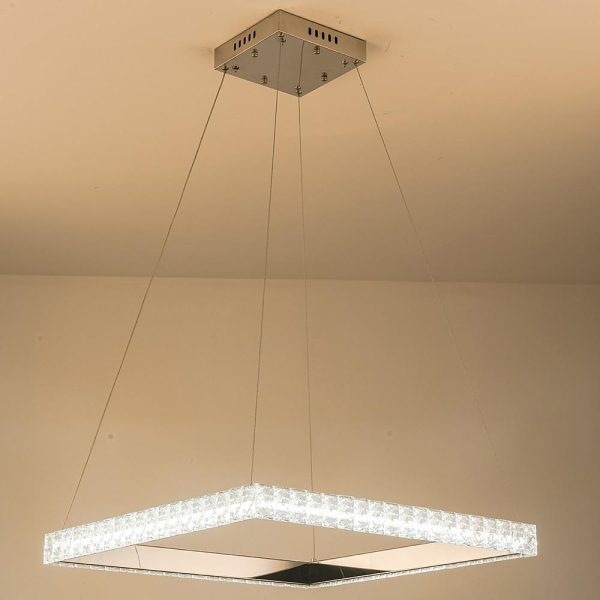 Square Electroplated Crystal Metal LED Modern Chandeliers Pendant Light - Image 4