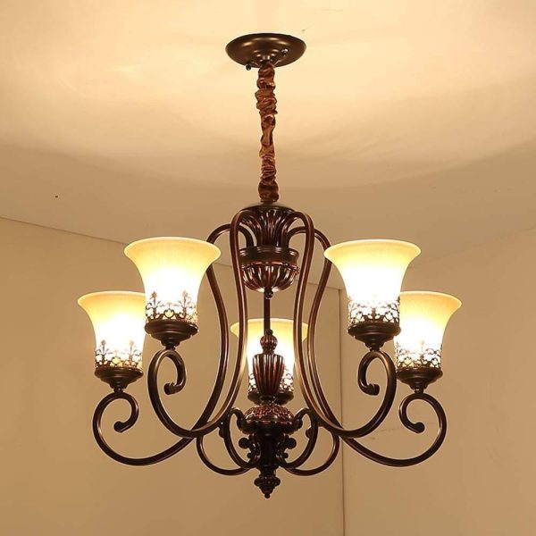 5-light Bending Metal Bar Upside Down Glass Shade Vintage Chandelier Ceiling Light - Image 2