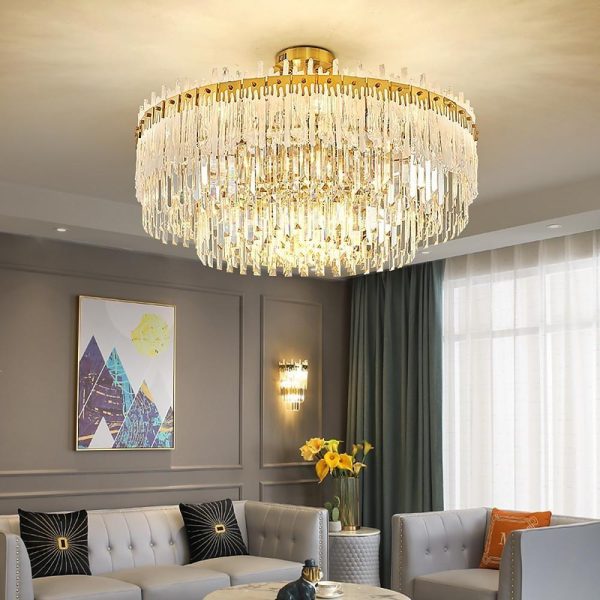 Nordic Style Round Gold Crystal Chandelier: 16'' cord, Gold, Neutral Light