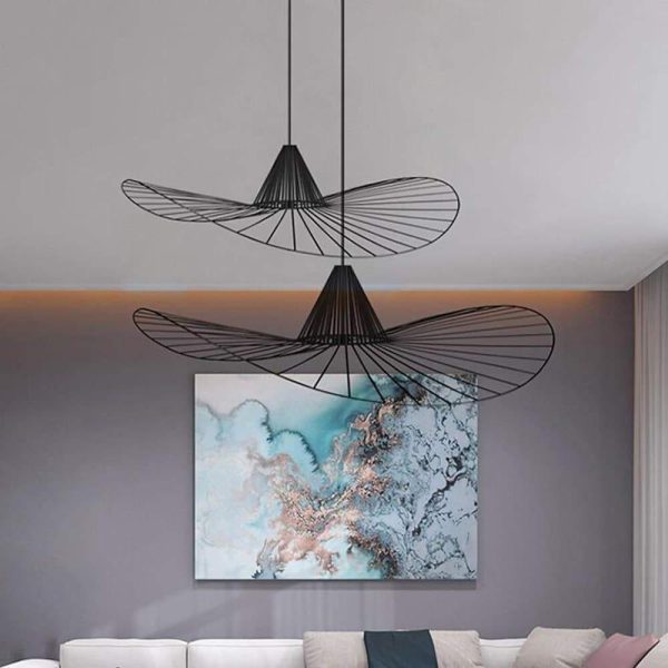 Hat Shaped Metal Linear LED Black Modern Pendant Light Hanging Lamp - Image 5