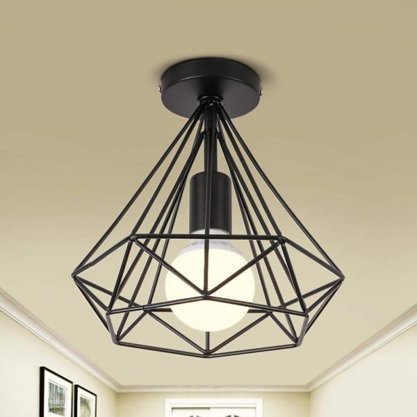 1-Light Mini Metal Geometric Caged LED Retro Flush Mount Lighting Ceiling Lights - Image 3
