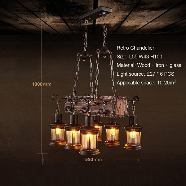 6 Lantern Farmhouse Chandelier Wood Chandeliers Ceiling Light - Image 6