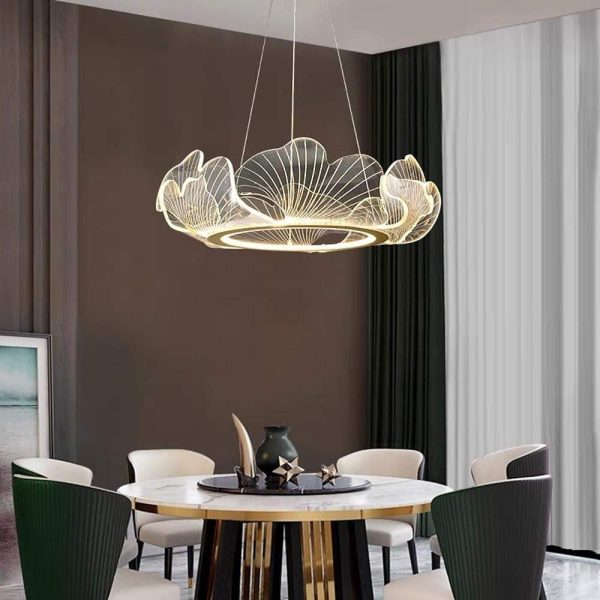 Sea-Inspired Elegant Wave Round Acrylic Chandelier with Gold Finish - 33inch Wide LED Ceiling Light - Image 6