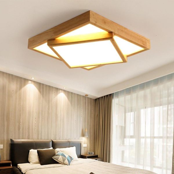Artistic Wood Squares Dimmable LED Nordic Ceiling Light Flush Mount Lighting - Image 2