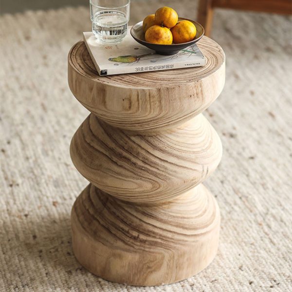 Traditional Vintage Round Column Wood End Table For Bedside - Image 14