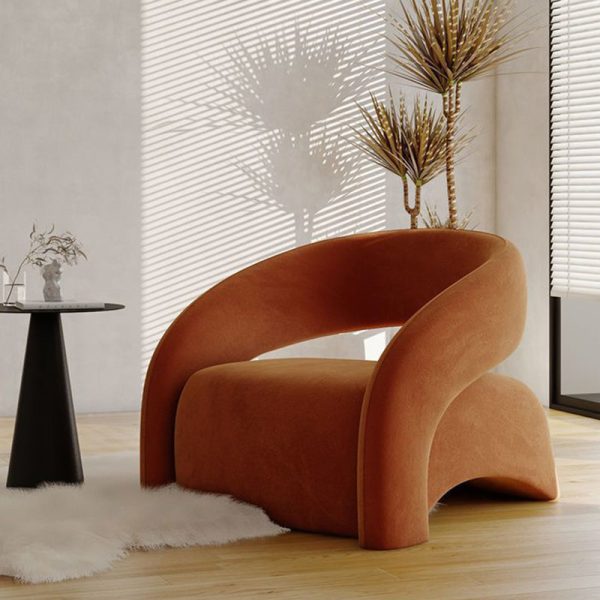 Modern Luxury Curved Square Leather Lambswool Fabric Wood Accent Chair Backrest Arm For Living Room - Image 7
