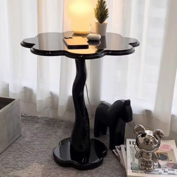 Contemporary Scandinavian Petal Flower Glass Stainless Steel End Table 1-Tier For Living Room - Image 23