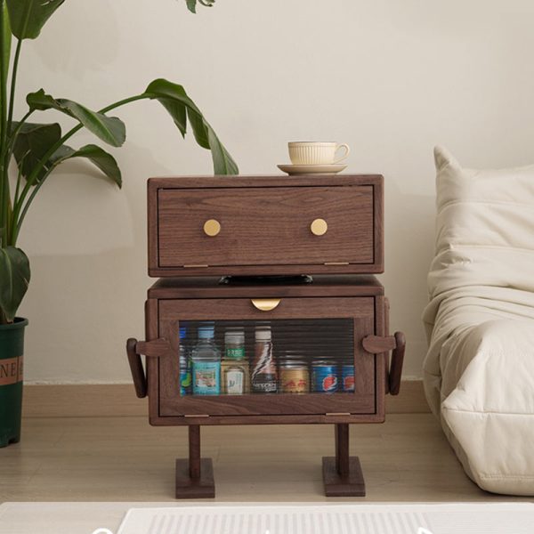 Contemporary Creative Kids Robot Rectangular Cubic Wood Nightstand Swivel 2-Cabinet For Bedroom - Image 8
