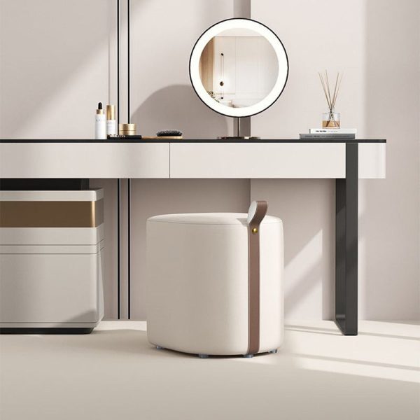 Modern Minimalist Cylinder Oval Microfiber Leather Solid Wood Vanity Stool Backless Armless For Bedroom - Image 11
