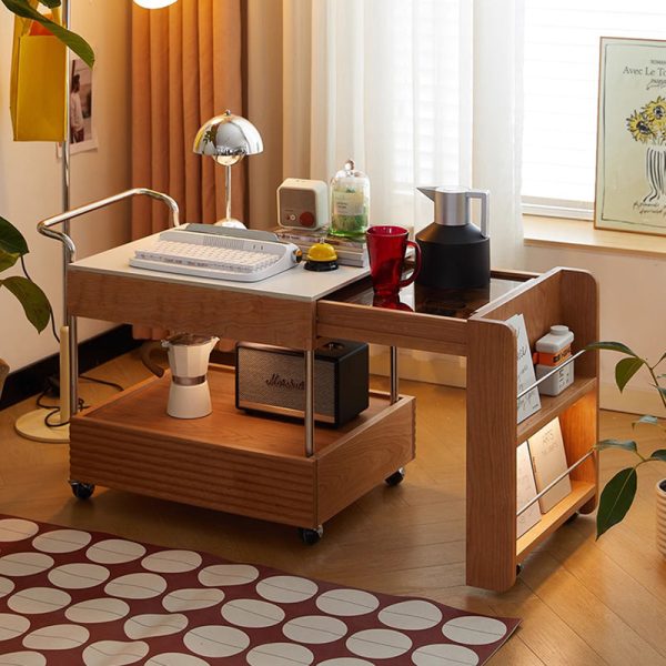 Contemporary Japanese Removable Rectangle Solid Wood End Table 2-Tier For Living Room - Image 2