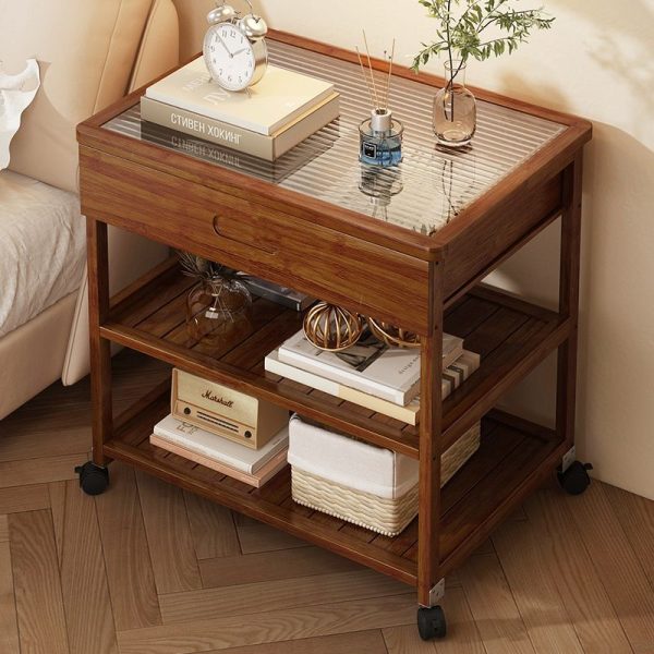 Contemporary Nordic Rectangle Glass Bamboo End Table 3-Tier For Living Room - Image 9