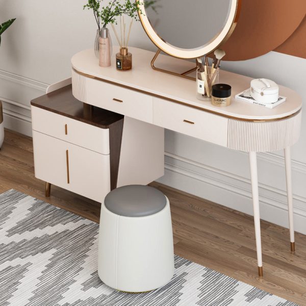 Modern Minimalist Cylinder Round Napa Leather Solid Wood Iron Vanity Stool Backless Armless For Bedroom - Image 3