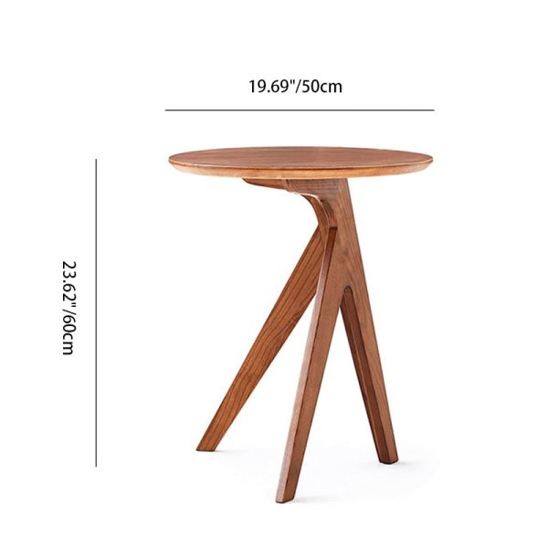Traditional Japanese Round Triangle Leg Ash Wood End Table For Living Room - Image 4
