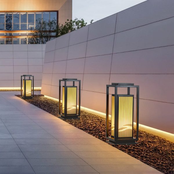 Minimalist Striped Decor LED Black Modern Solar Lights Outdoor Lanterns - Image 2