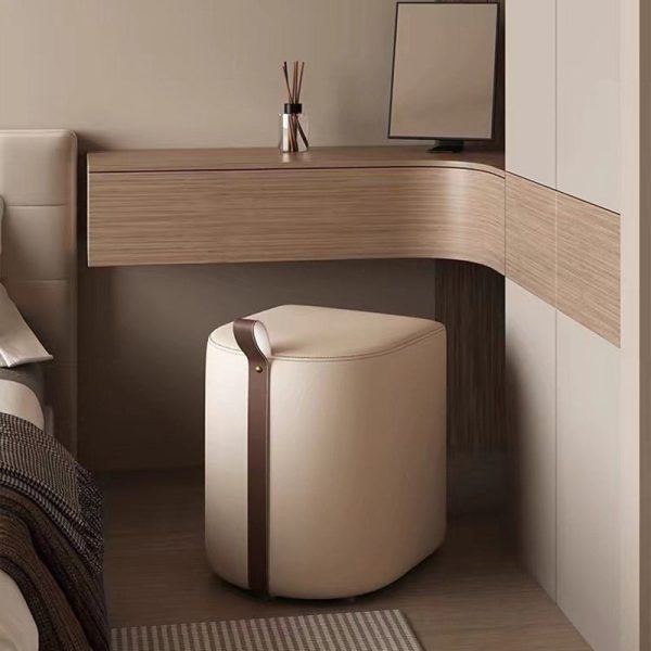 Modern Minimalist Cylinder Oval Microfiber Leather Solid Wood Vanity Stool Backless Armless For Bedroom - Image 2