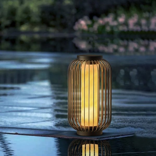 Floor Standing Stainless Steel Brown Modern Caged Outdoor Lanterns - Image 2