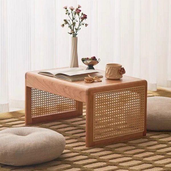 Traditional Japanese Rectangular Solid Wood Stainless Steel End Table 1-Tier For Living Room - Image 9