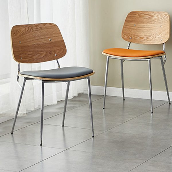 Contemporary Scandinavian Square Leather Metal Dining Chair Backrest Armless For Dining Room - Image 2