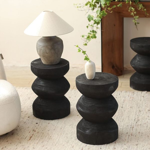 Traditional Vintage Round Column Wood End Table For Bedside - Image 4