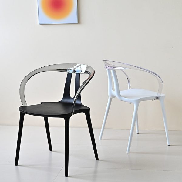 Modern Minimalist Curve Frame Plastic Dining Chair Backrest Armrest For Dining Room - Image 9