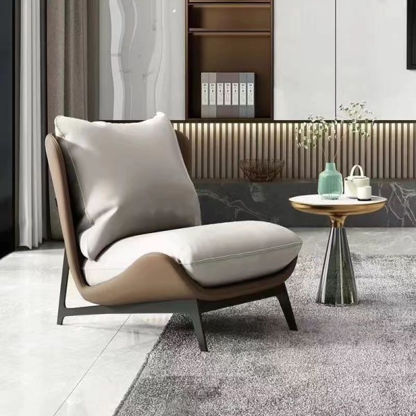 Contemporary Scandinavian Leather Velvet Cotton Latex Carbon Steel Square Accent Chair Backrest Footrest For Living Room - Image 13