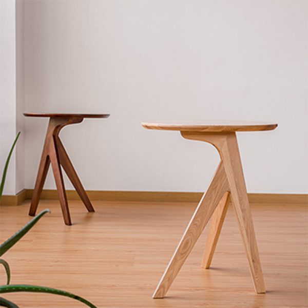 Traditional Japanese Round Triangle Leg Ash Wood End Table For Living Room - Image 2