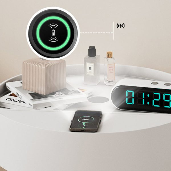 Modern Minimalist Round PP Wood Nightstand Mobile Phone Wireless Charging 1-Storage For Bedside - Image 5