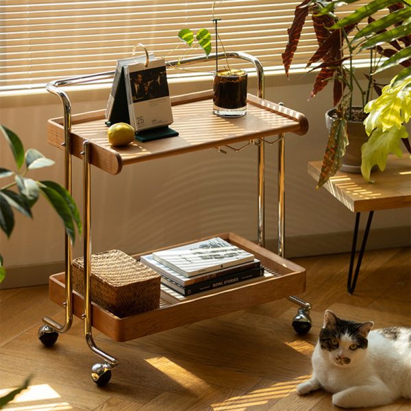 Traditional Vintage Rectangular Solid Wood Stainless Steel Side Table 2-Tier For Living Room - Image 3