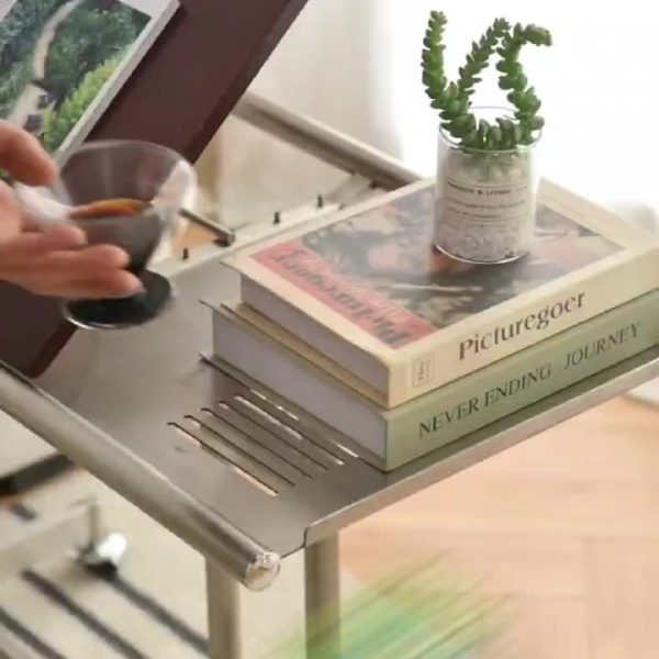 Contemporary Scandinavian Rectangular Elevated Shelf Wood Iron Metal End Table 1-Tier For Living Room - Image 11