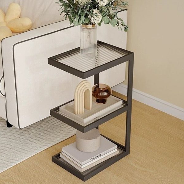 Modern Minimalist Rectangular Stripe Glass Iron Side Table 3/4 Tier For Living Room - Image 4